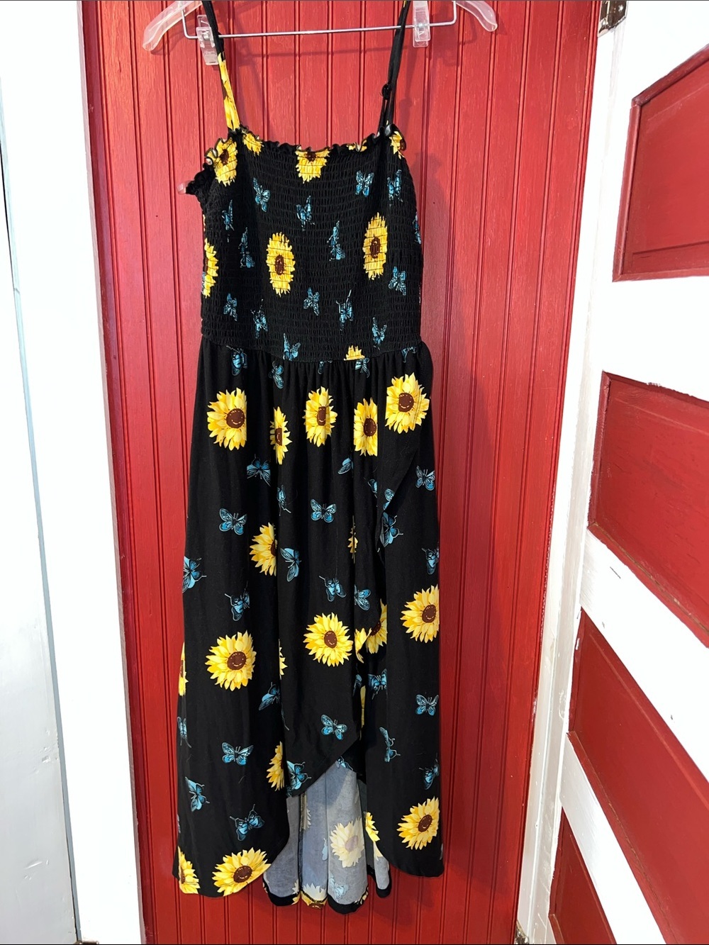 Streetwear Society Black Sunflower & Teal Butterfly Maxi Dress L